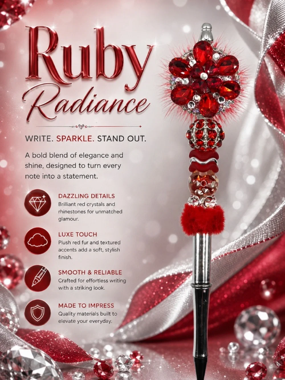Red Bloom Beaded Pen